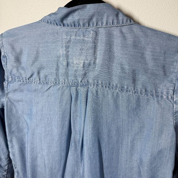 SO Womens Chambray Button Up Shirt XS Blue Lyocell Casual Lightweight - Picture 7 of 13